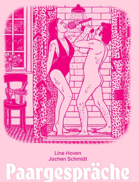 Grafik/Zeichnung in rosa, Paar steht unter der Dusche