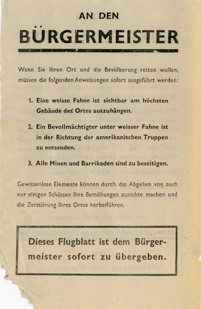 Flugblatt an den Bürgermeister